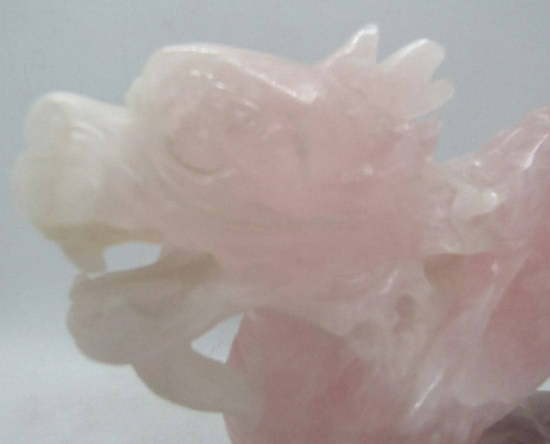 Antique Qing Dynasty Chinese Carved Pink Jade Standing Winged Dragon Sculpture - 12