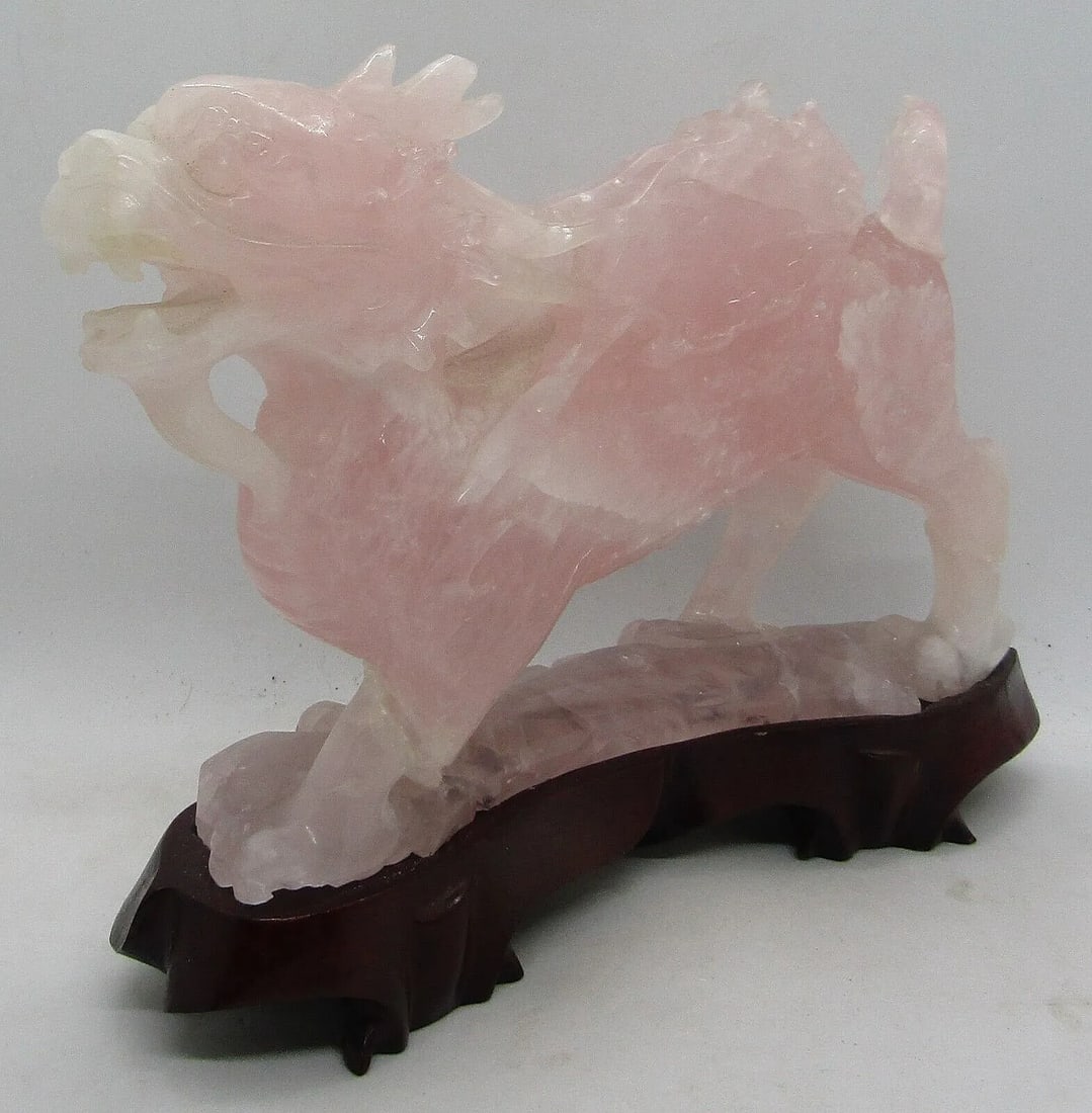 Antique Qing Dynasty Chinese Carved Pink Jade Standing Winged Dragon Sculpture - 13
