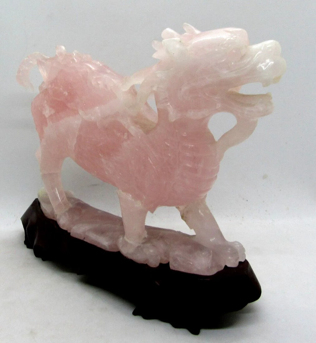 Antique Qing Dynasty Chinese Carved Pink Jade Standing Winged Dragon Sculpture - 5