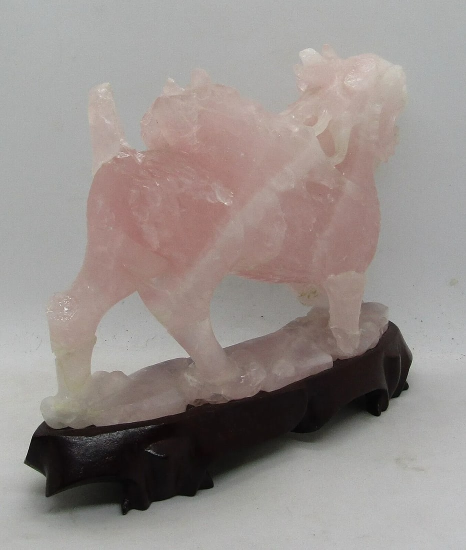 Antique Qing Dynasty Chinese Carved Pink Jade Standing Winged Dragon Sculpture - 6