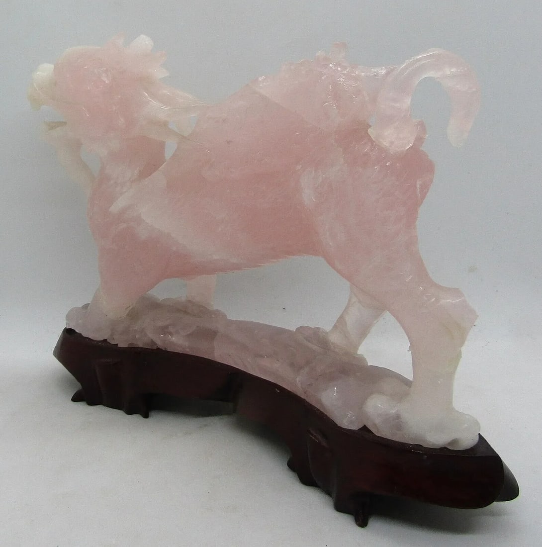 Antique Qing Dynasty Chinese Carved Pink Jade Standing Winged Dragon Sculpture - 8