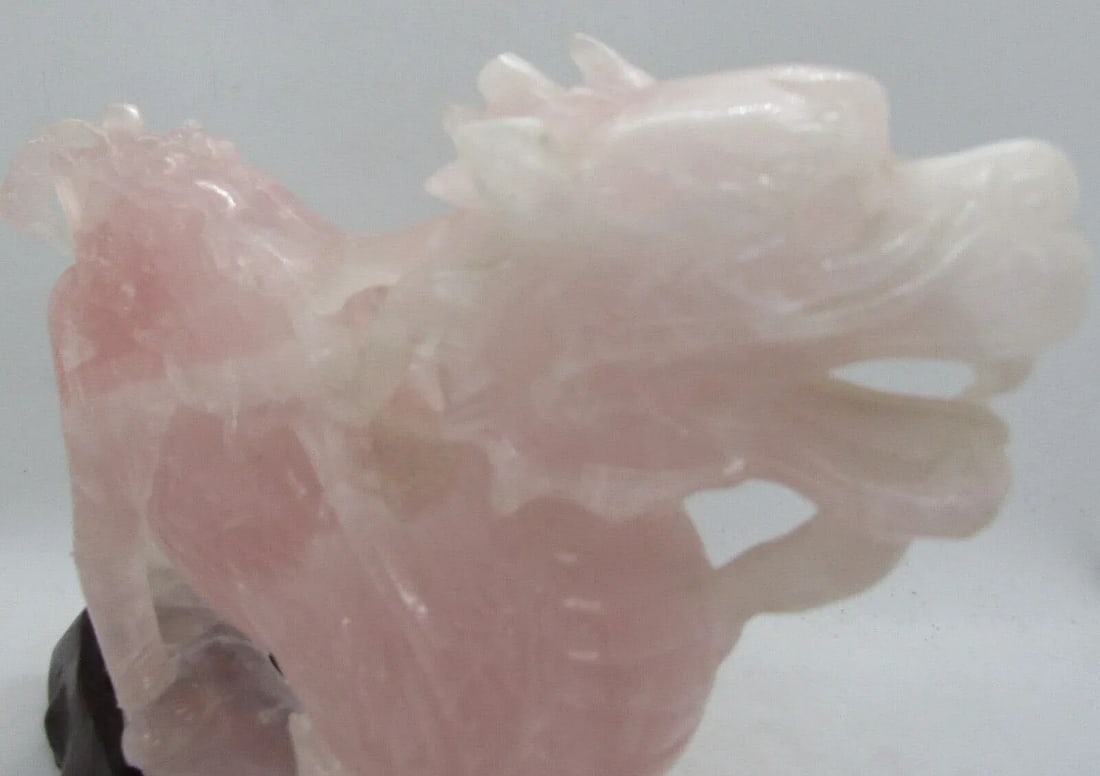 Antique Qing Dynasty Chinese Carved Pink Jade Standing Winged Dragon Sculpture - 9