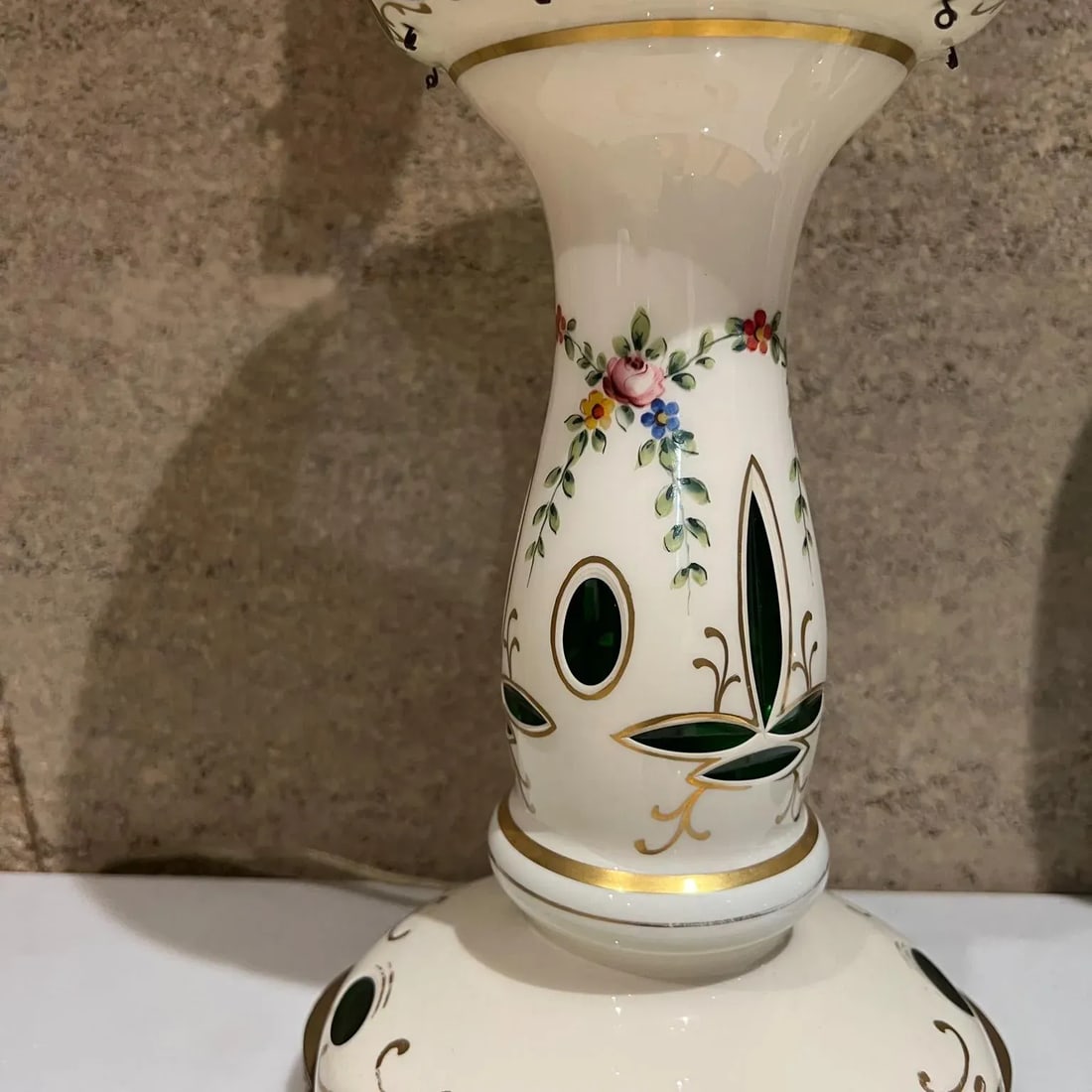1950s Hand Painted Table Lamps Bohemian Czech Glass - 2