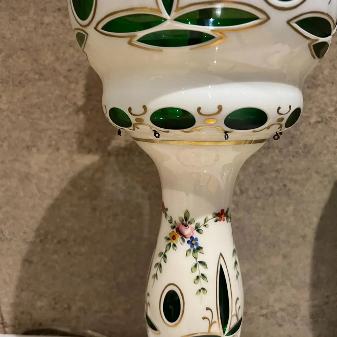 1950s Hand Painted Table Lamps Bohemian Czech Glass - 3