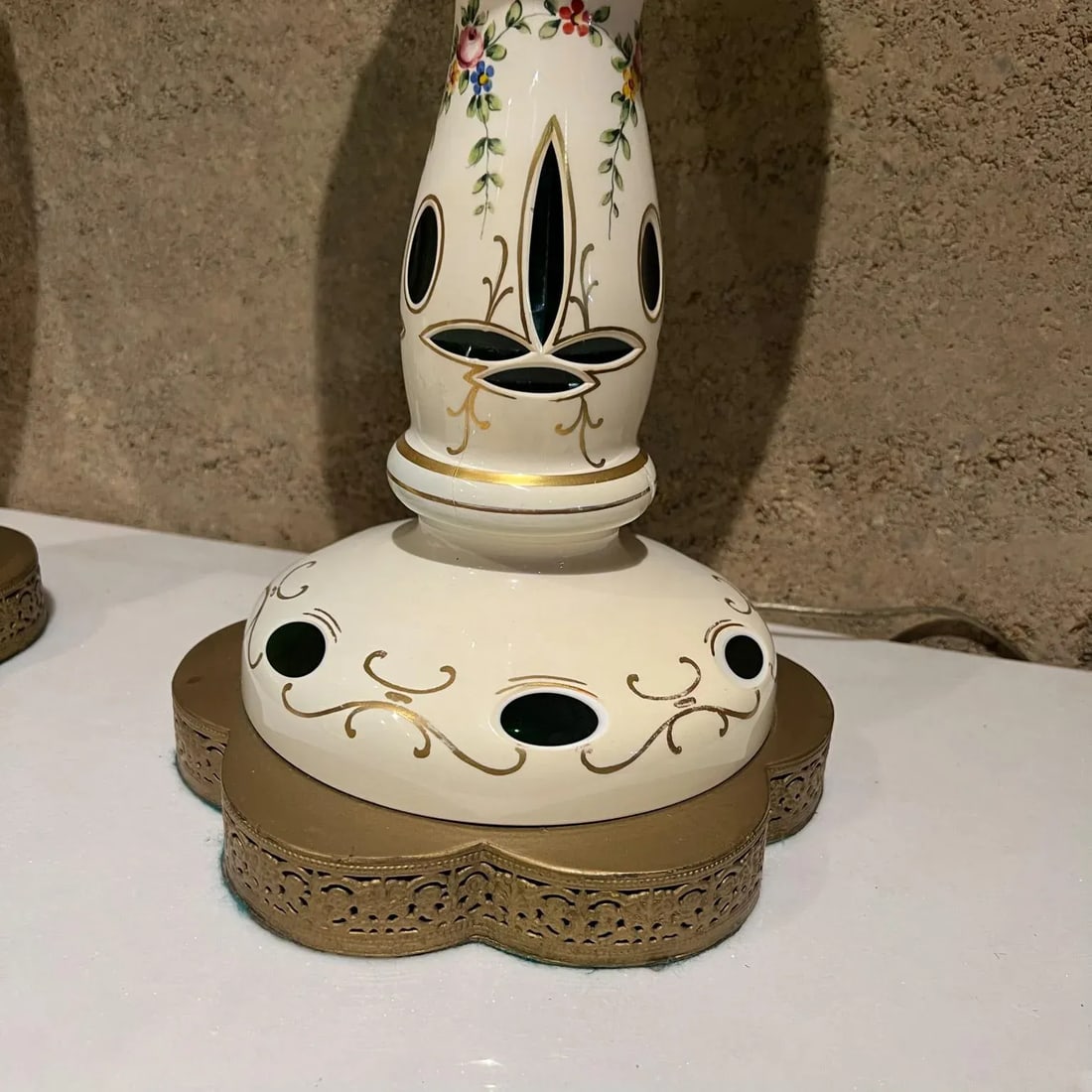1950s Hand Painted Table Lamps Bohemian Czech Glass - 5