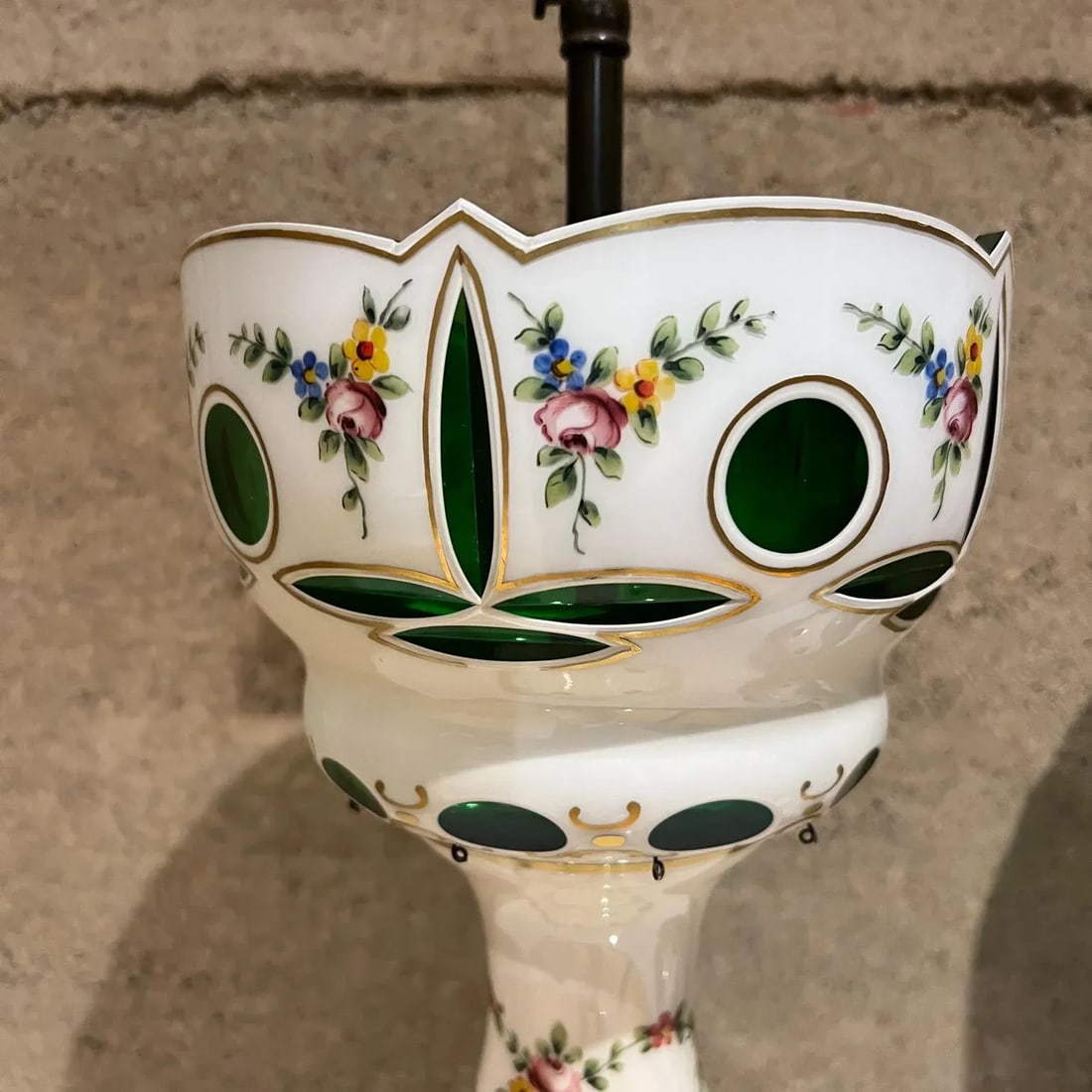 1950s Hand Painted Table Lamps Bohemian Czech Glass - 6