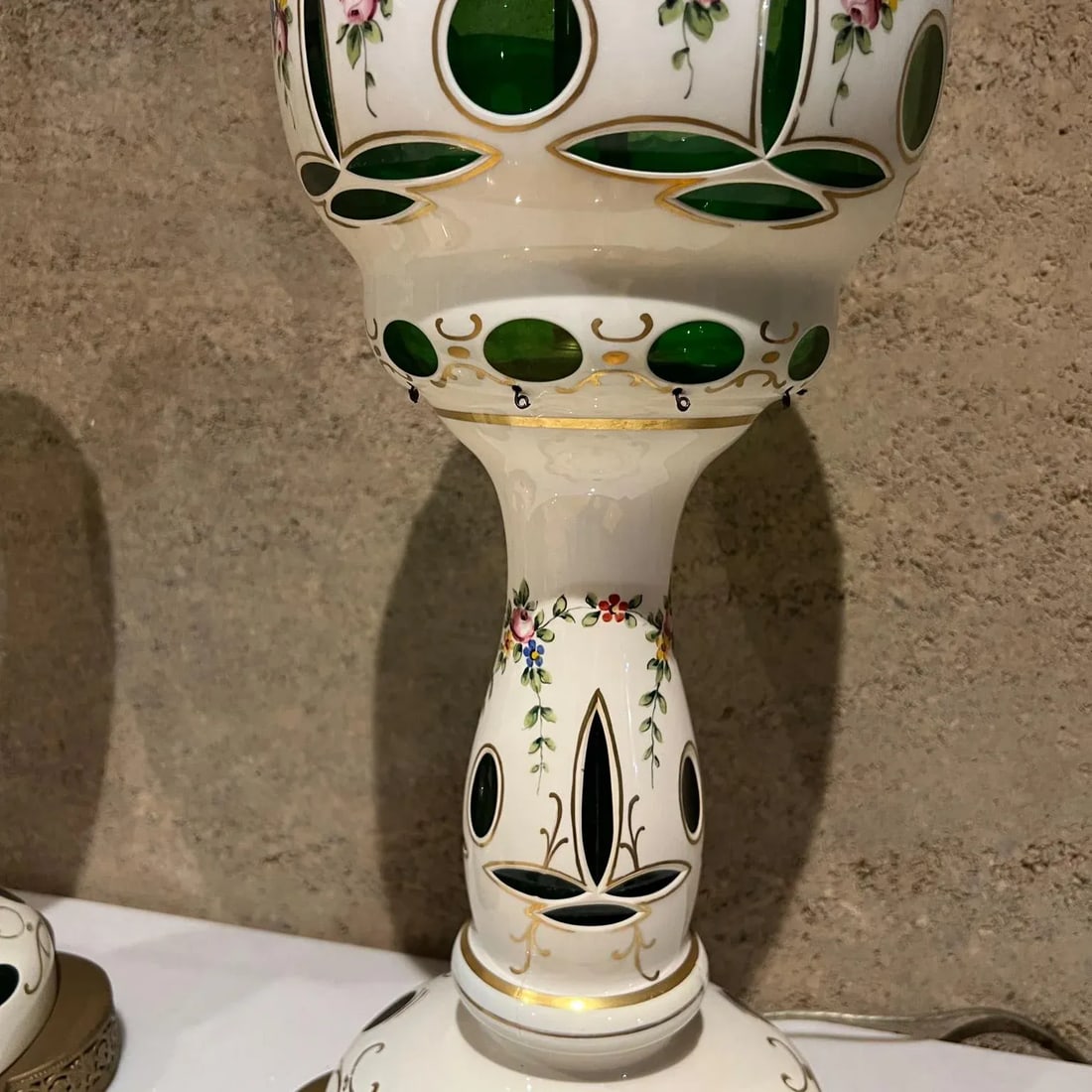1950s Hand Painted Table Lamps Bohemian Czech Glass - 7