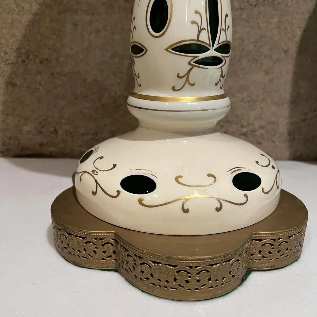 1950s Hand Painted Table Lamps Bohemian Czech Glass - 8