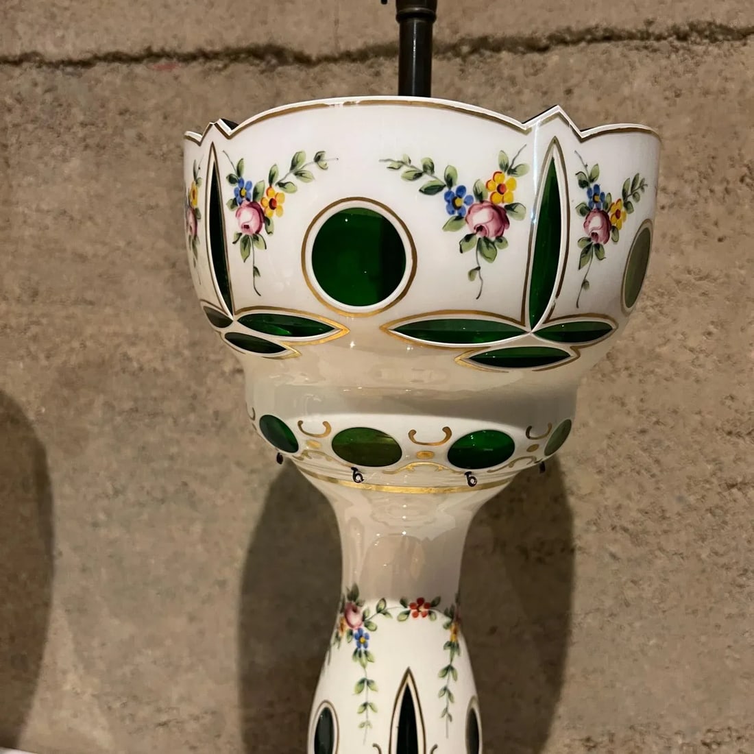 1950s Hand Painted Table Lamps Bohemian Czech Glass - 9