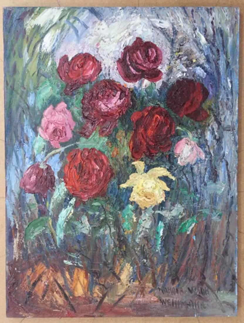 Late 19th Century "Des Roses" Oil Painting - 3