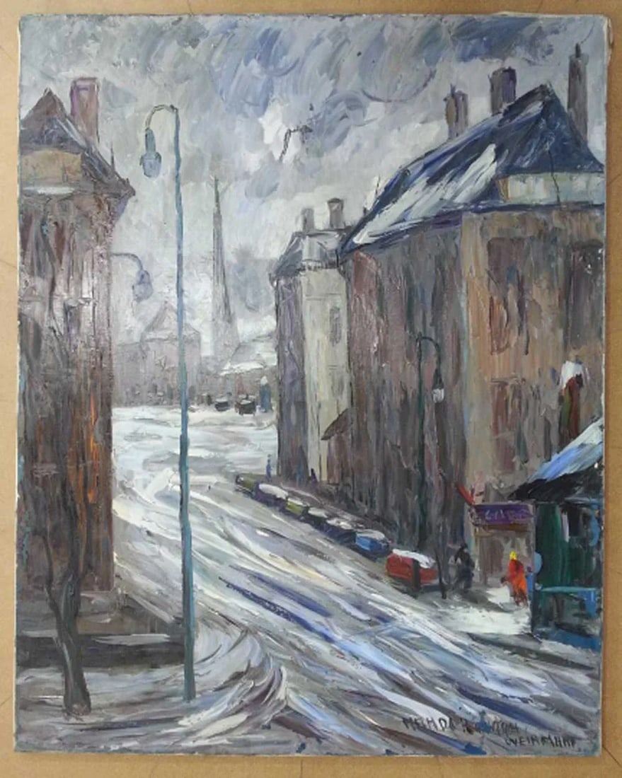 Early 20th Century Antique Nandor Vagh Weinmann "Café Sur Un Jour Sombre" Painting - 2
