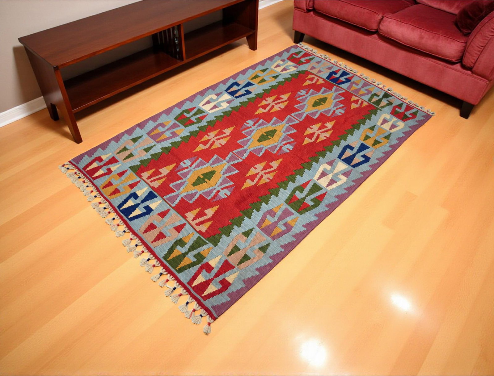1980s Hand Woven Oushak Kilim Rug Flat Weave Wool Area Rug - 3"²10"³ × 6"² - 2