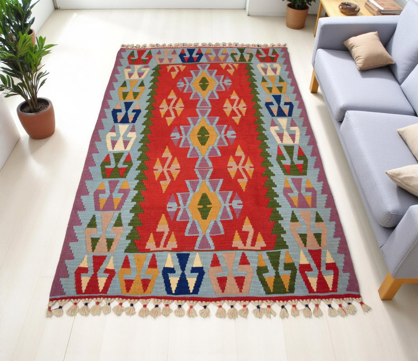 1980s Hand Woven Oushak Kilim Rug Flat Weave Wool Area Rug - 3"²10"³ × 6"² - 3