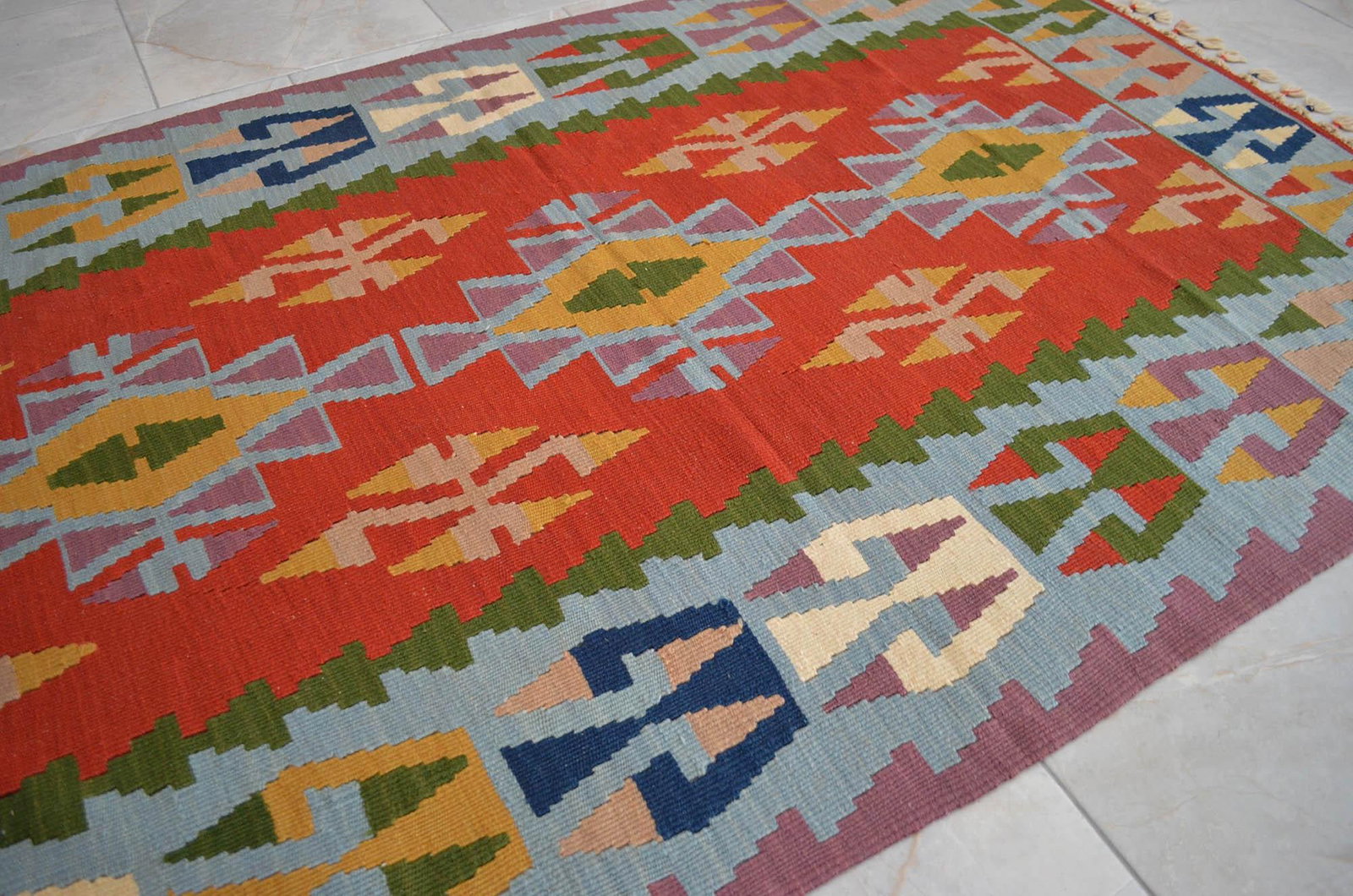 1980s Hand Woven Oushak Kilim Rug Flat Weave Wool Area Rug - 3"²10"³ × 6"² - 4