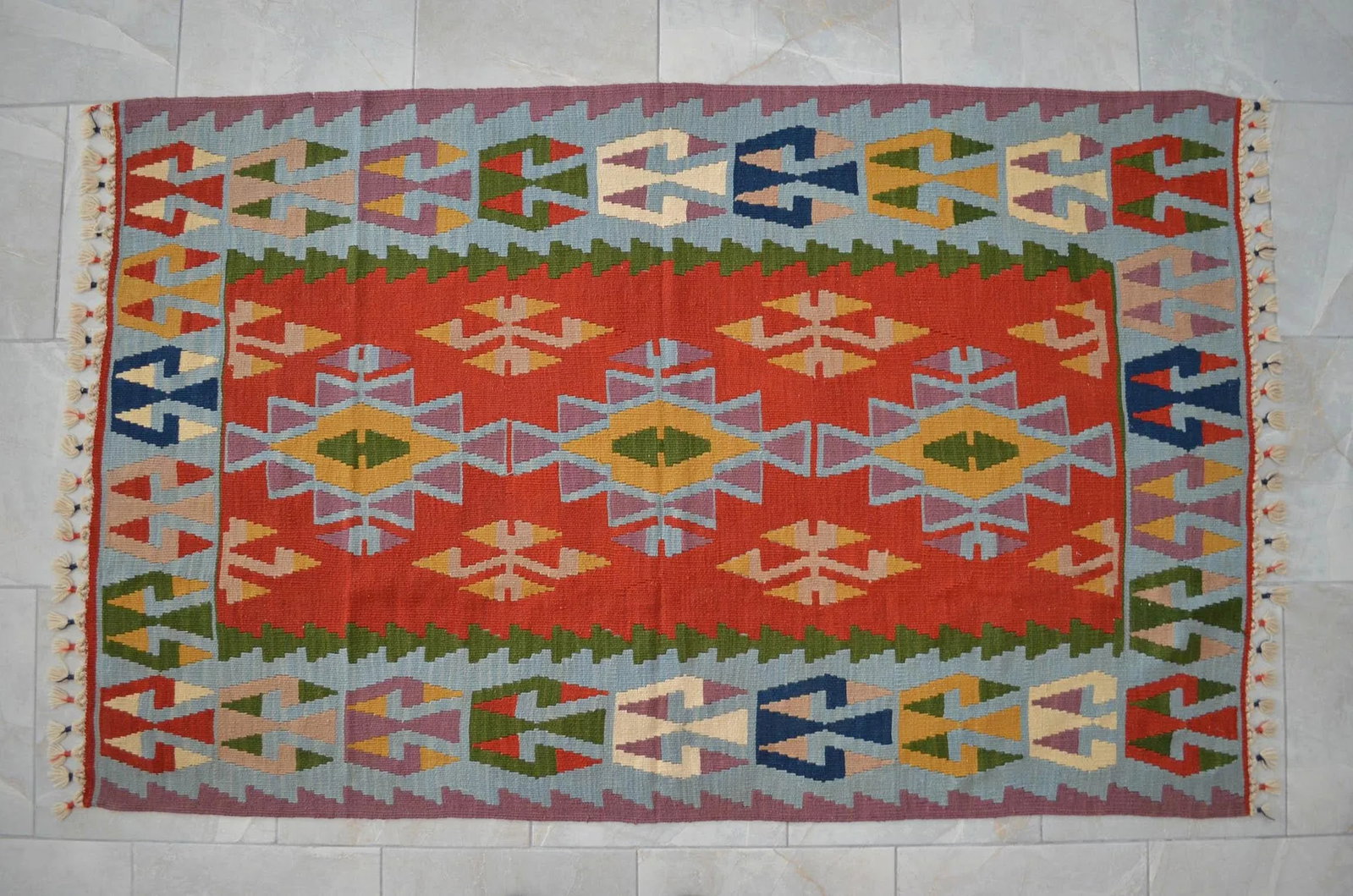 1980s Hand Woven Oushak Kilim Rug Flat Weave Wool Area Rug - 3"²10"³ × 6"² - 5