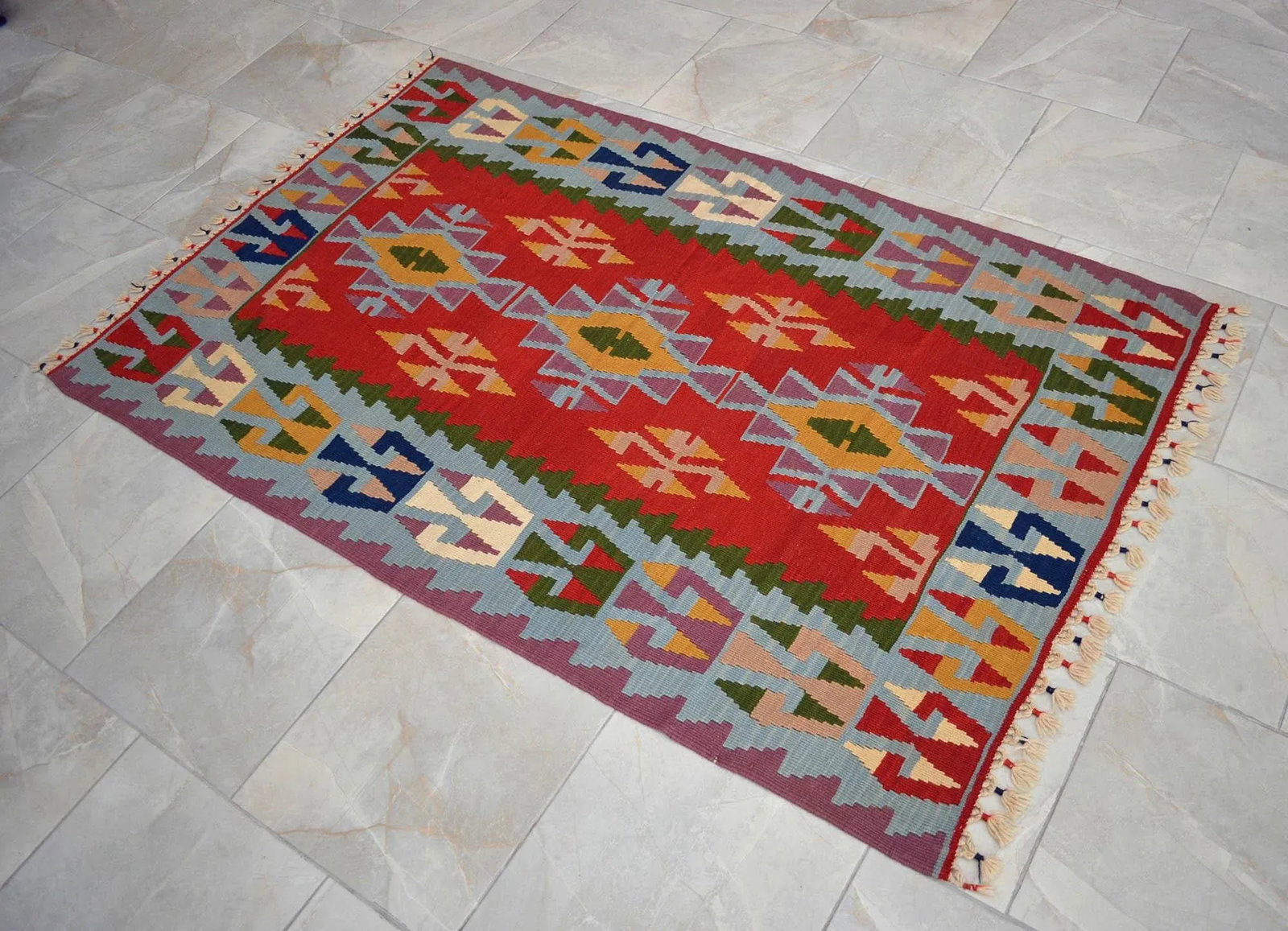 1980s Hand Woven Oushak Kilim Rug Flat Weave Wool Area Rug - 3"²10"³ × 6"² - 6