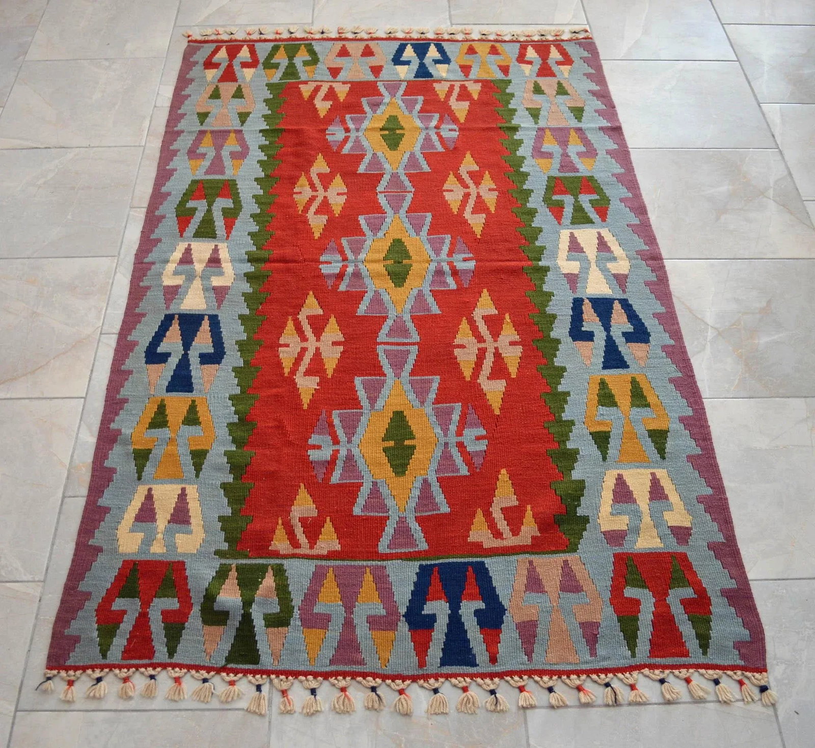 1980s Hand Woven Oushak Kilim Rug Flat Weave Wool Area Rug - 3"²10"³ × 6"² - 7