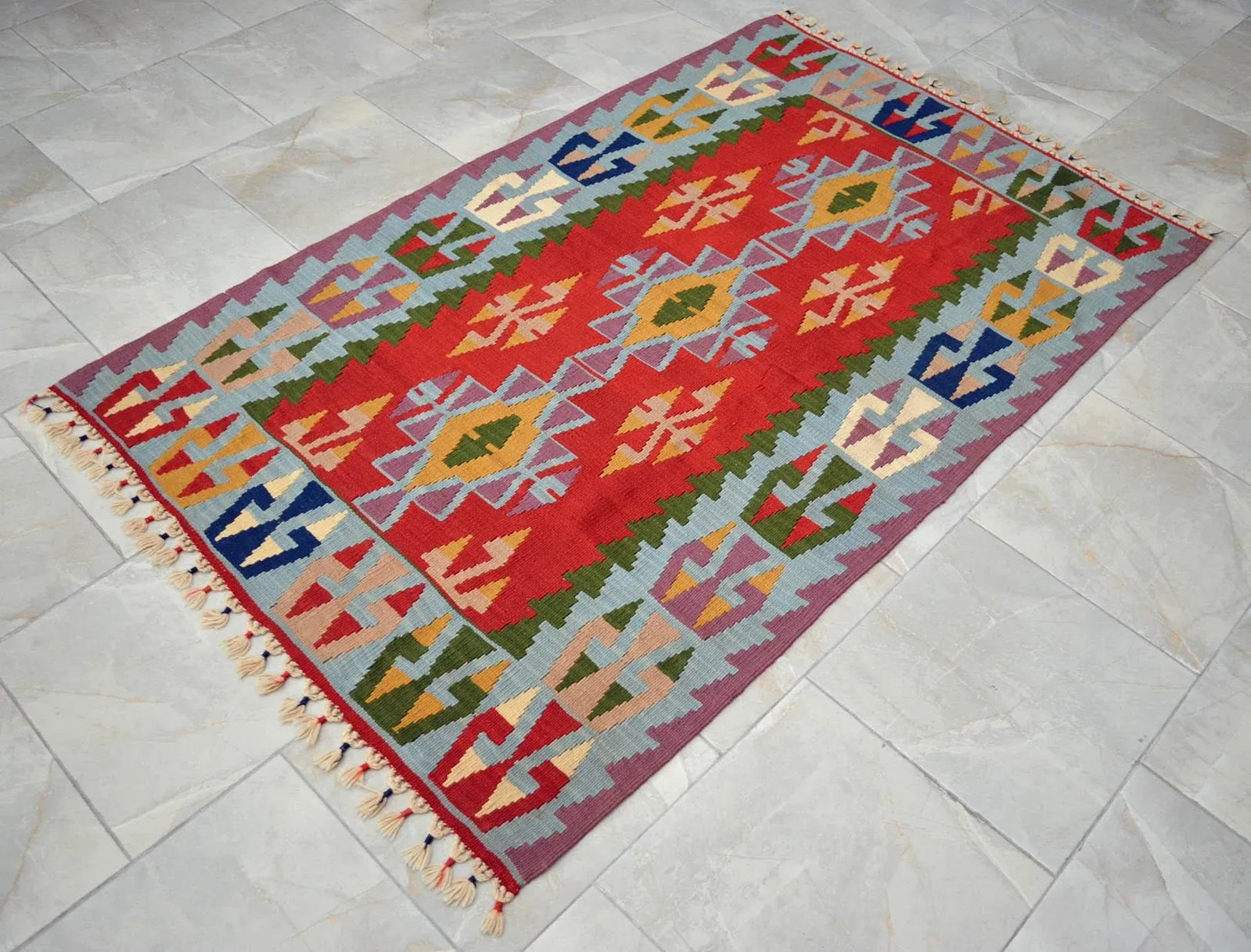 1980s Hand Woven Oushak Kilim Rug Flat Weave Wool Area Rug - 3"²10"³ × 6"² - 8
