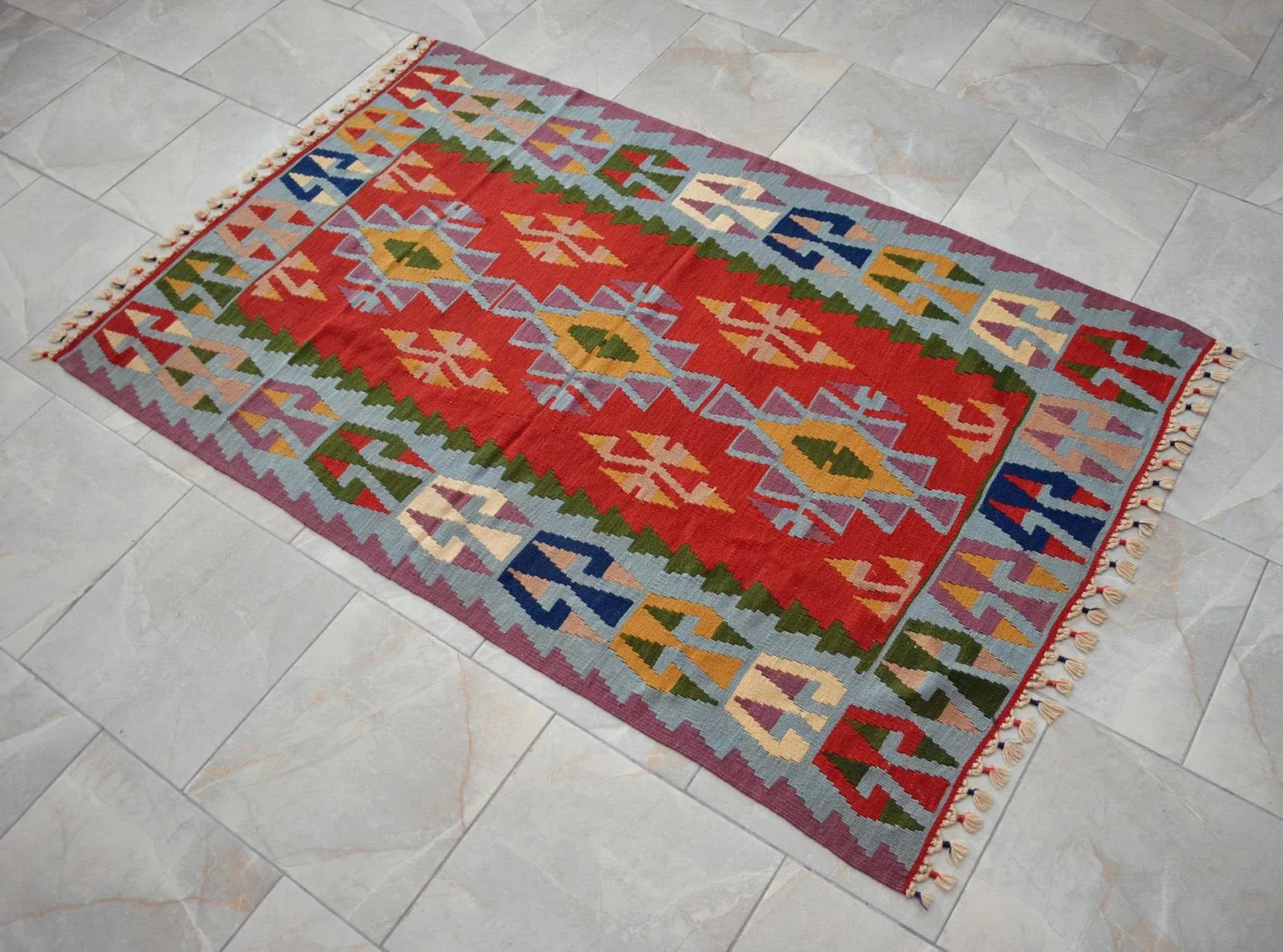 1980s Hand Woven Oushak Kilim Rug Flat Weave Wool Area Rug - 3"²10"³ × 6"² - 9