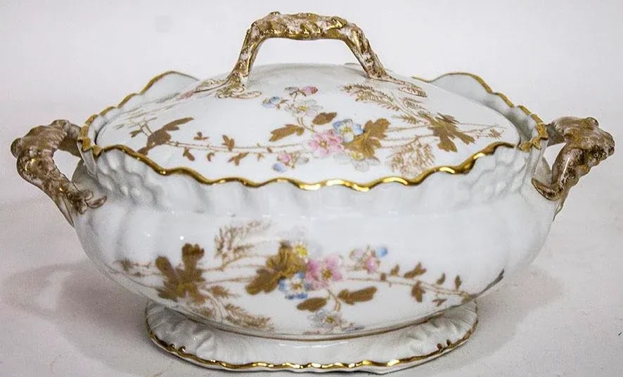 Antique S & S Limoges Covered Casserole Dish - 8