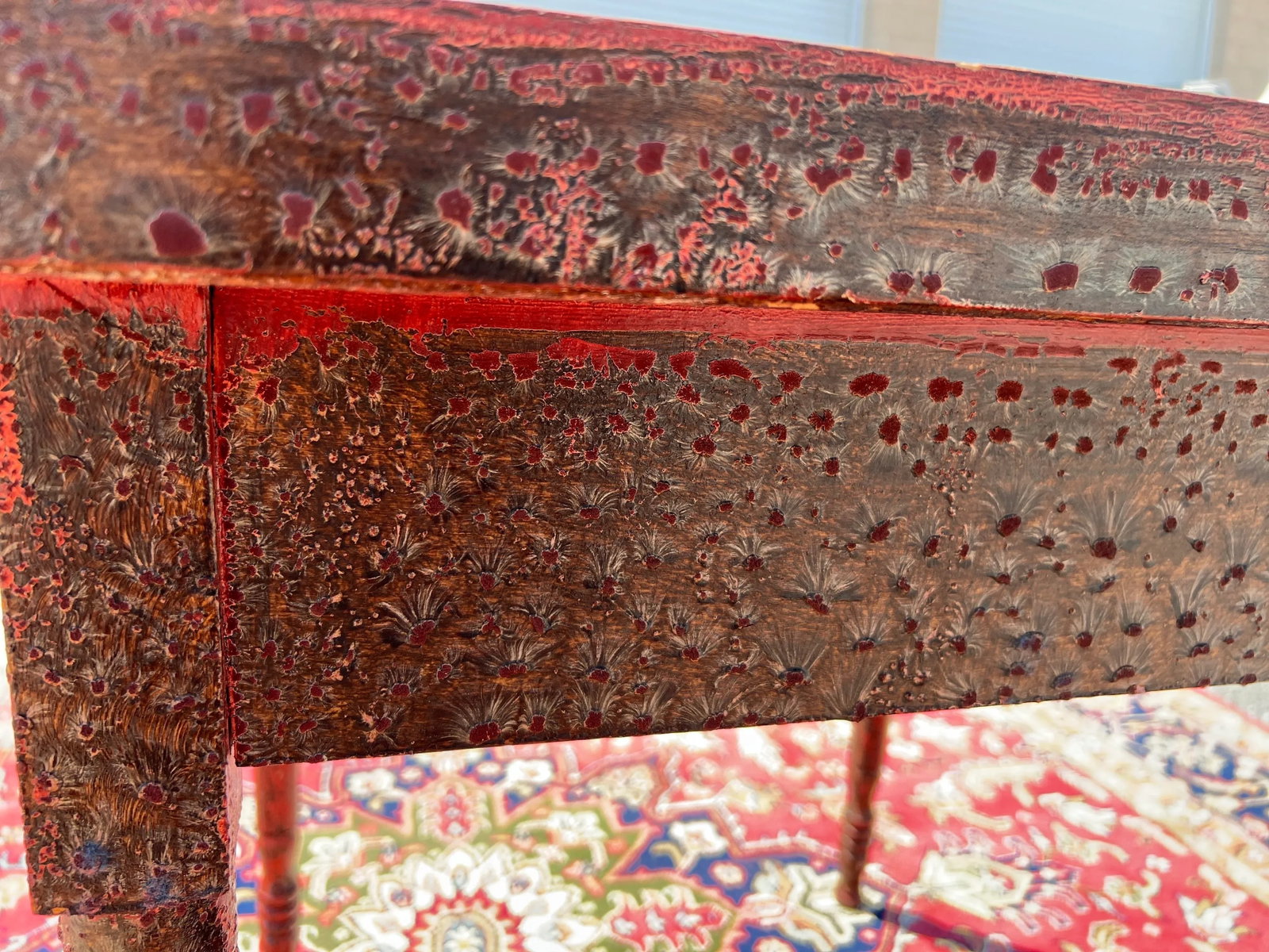Antique Pennsylvania Folk Art Postage Stamp Decoupage Game Table, 1938 - 11