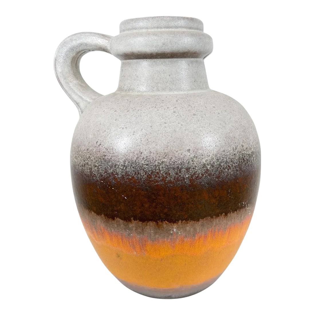 1960s Lava Stripe Pottery Vessel Jug West Germany: AMBIANIC presents 1960s Vintage Lava Stripe Art Pottery Water Pitcher Speckled Vessel Jug West Germany Stamped on bottom -style of Scheurich Keramik Colorful stripes 15 h x 12 diameter x 13 d