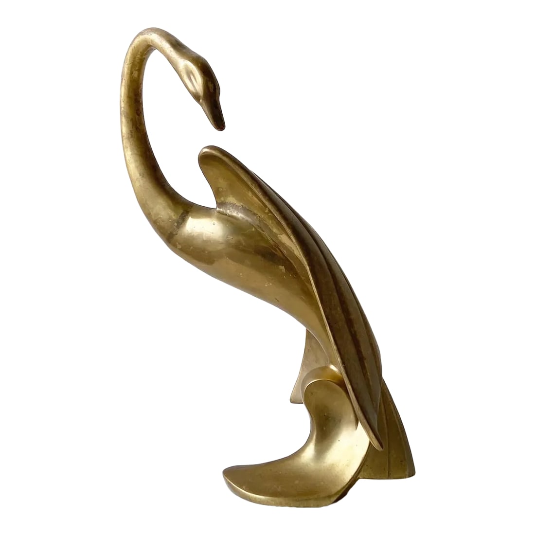 Vintage Mid Century Modern Brass Swan Sculpture by Dara International: Exceptional Al mid century modern brass swan sculptor by Dara International, dated 1983. Displays a swan parting its wings. Condition: Imperfections: Some Imperfections Condition Notes: Some wear as