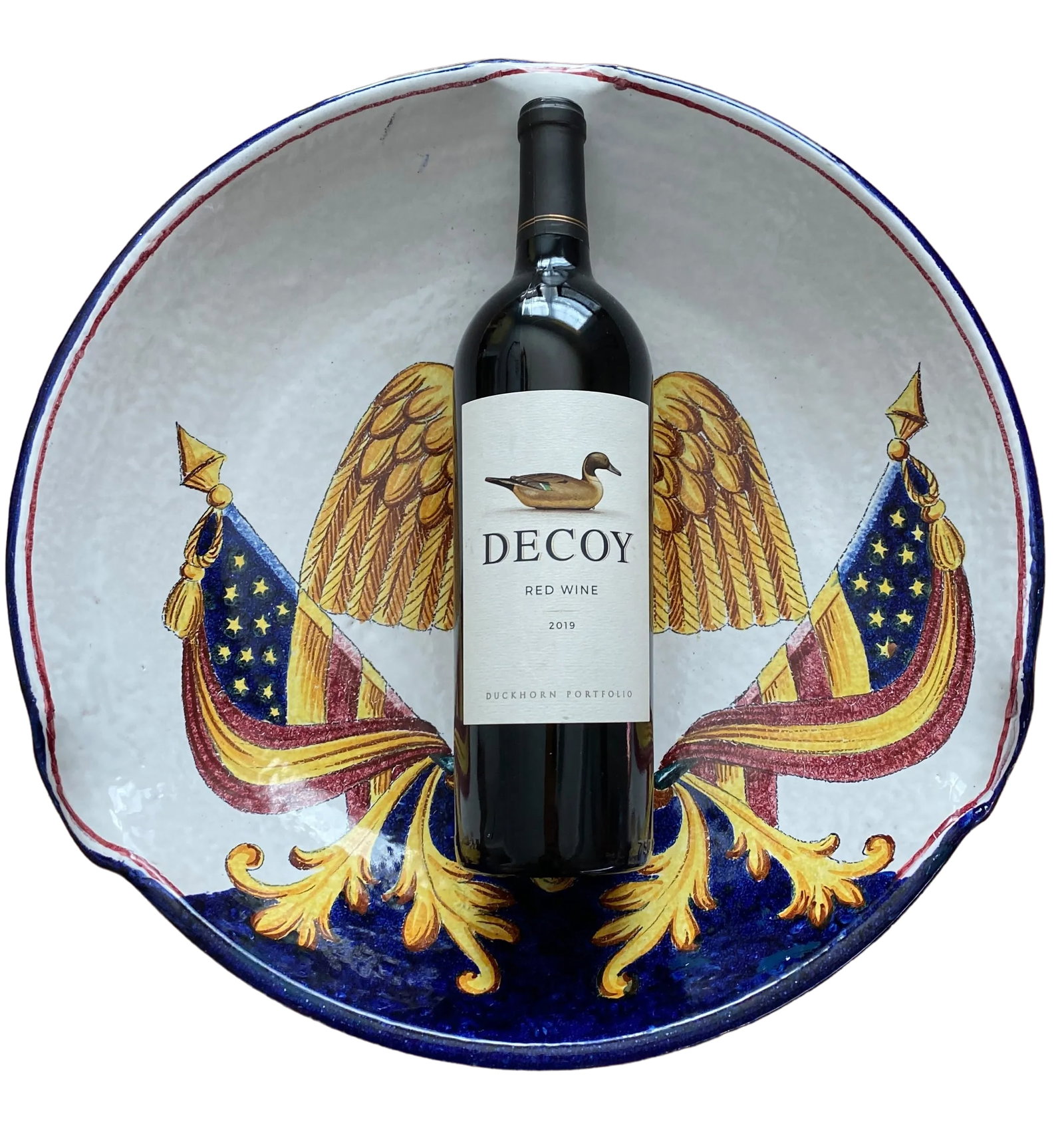 Vintage 1960s Large Handmade Italian American Bald Eagle and Flags Crest Seal Bowl Plate - 5