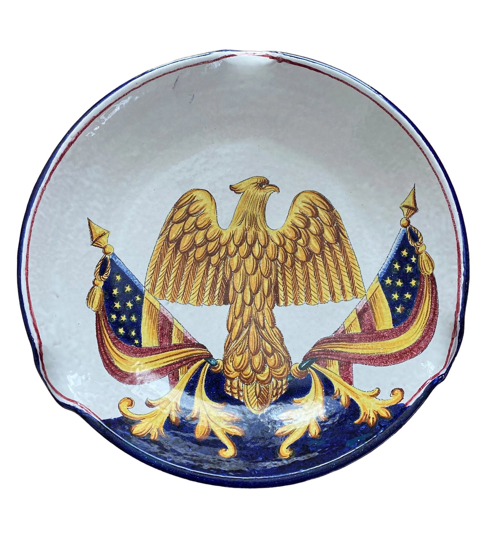 Vintage 1960s Large Handmade Italian American Bald Eagle and Flags Crest Seal Bowl Plate - 6
