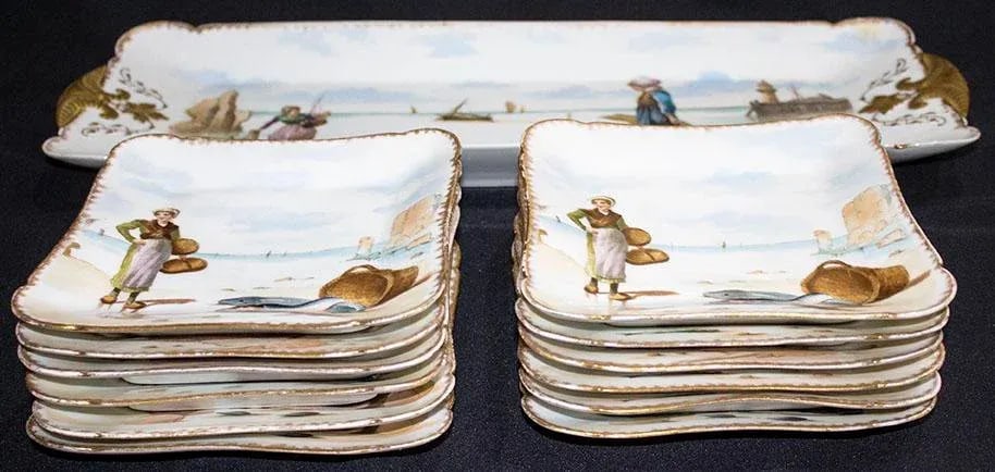Vintage Haviland Limoges Fish Platter Set - 13 Pcs - Mediterranean Scenes - 8