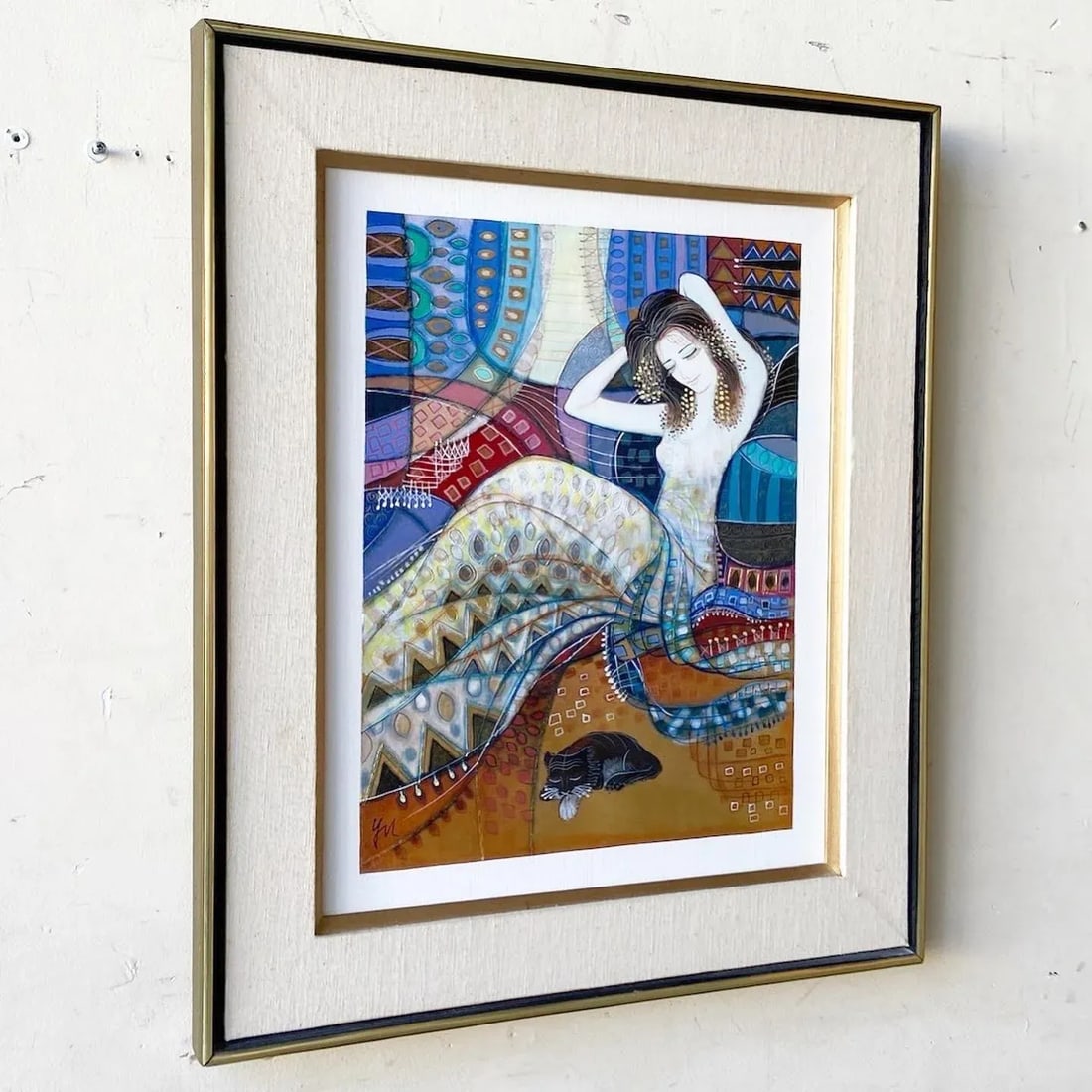 Original Framed Oil Painting of Woman With Cat - 2