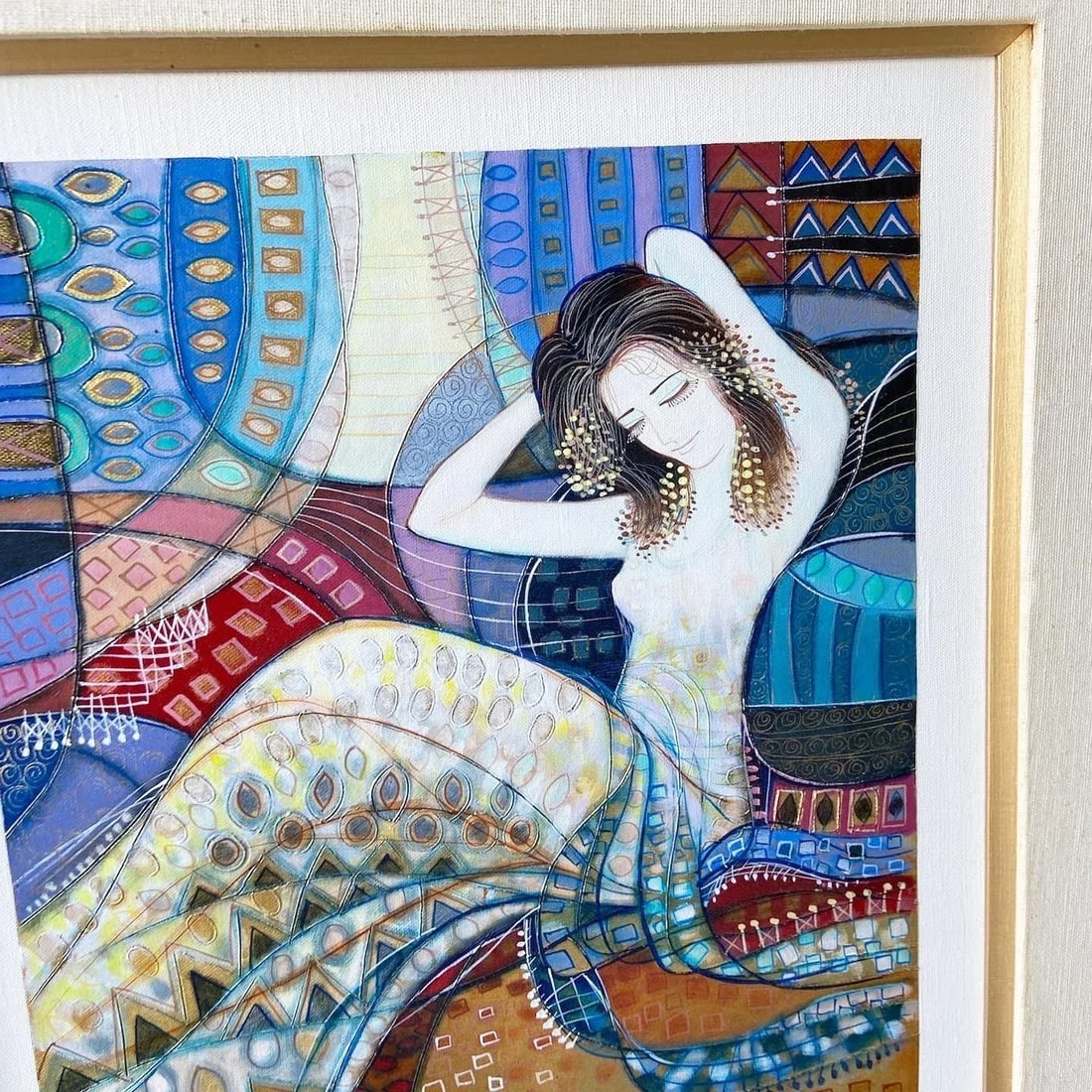 Original Framed Oil Painting of Woman With Cat - 4