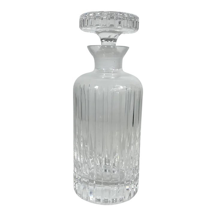 1960s Italian Ribbed Crystal Glass Decanter: AMBIANIC presents 1960s Modern elegance Ribbed Crystal Glass Decanter from Italy Matching Ice bucket in another listing. 9.75 tall x 3.88 diameter Original vintage preowned condition Faded maker stamp