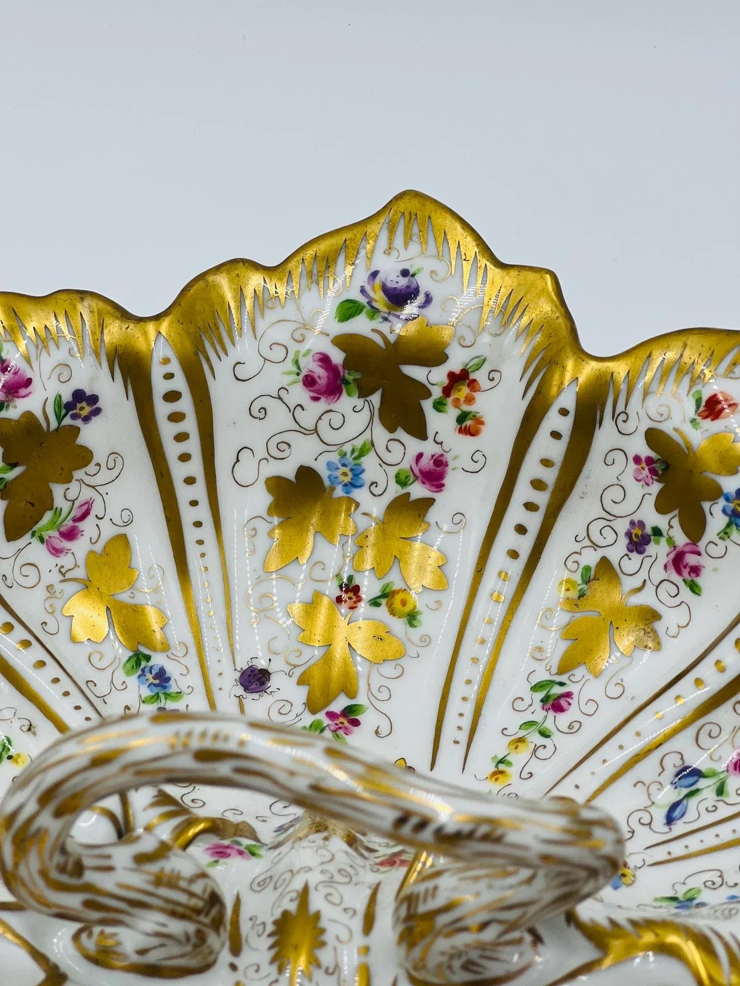 Antique Ornate Ct Carl Tielsch Germany Floral Divided Handled Dish Herend Style - 7