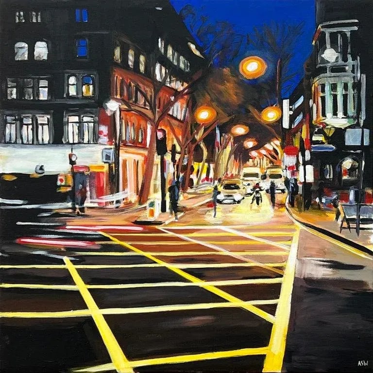 New Cross London City Street Scene at Night by British Urban Landscape Artist (1 of 7)