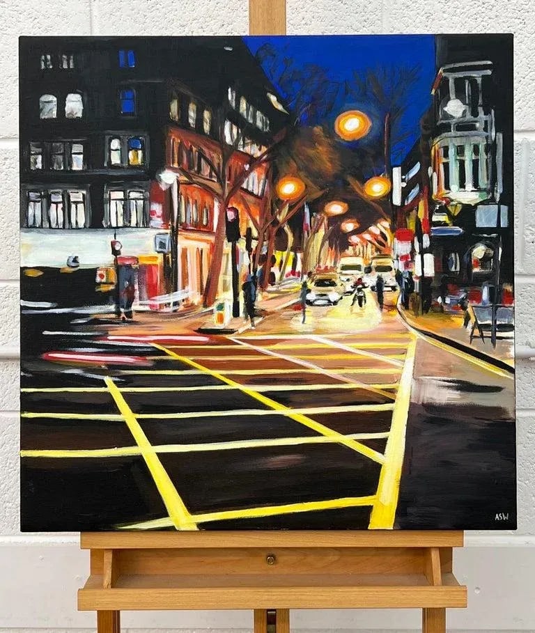 New Cross London City Street Scene at Night by British Urban Landscape Artist - 3