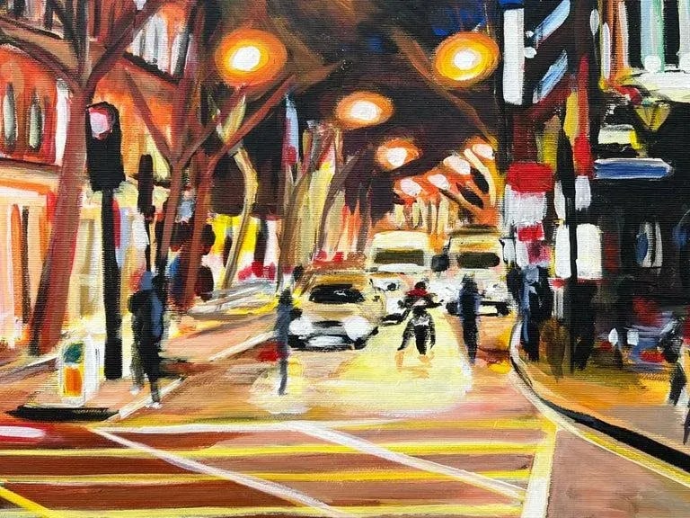New Cross London City Street Scene at Night by British Urban Landscape Artist - 5