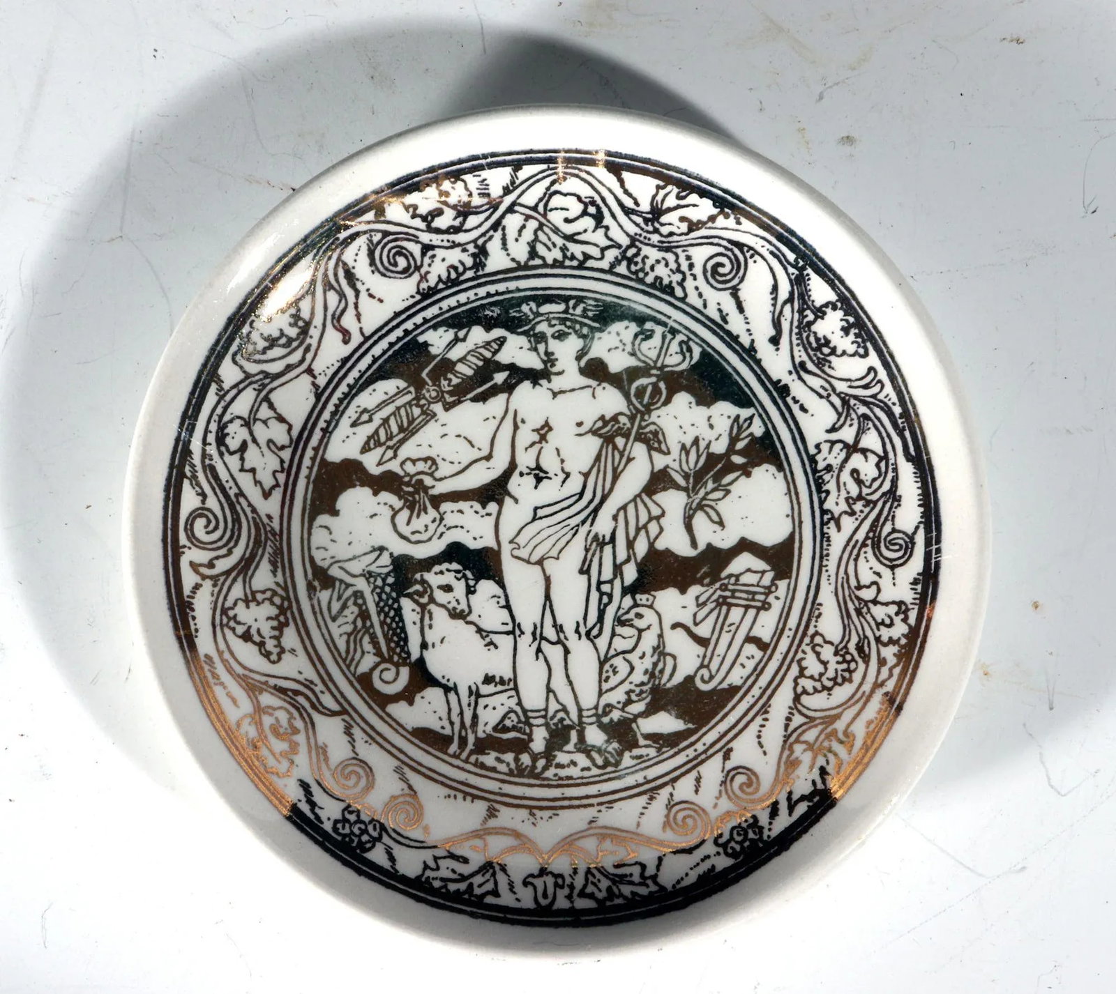 1950s Piero Fornasetti Ceramic Complete Set of Neo-Classical Mythological Gold Coasters- Mitologia P - 10