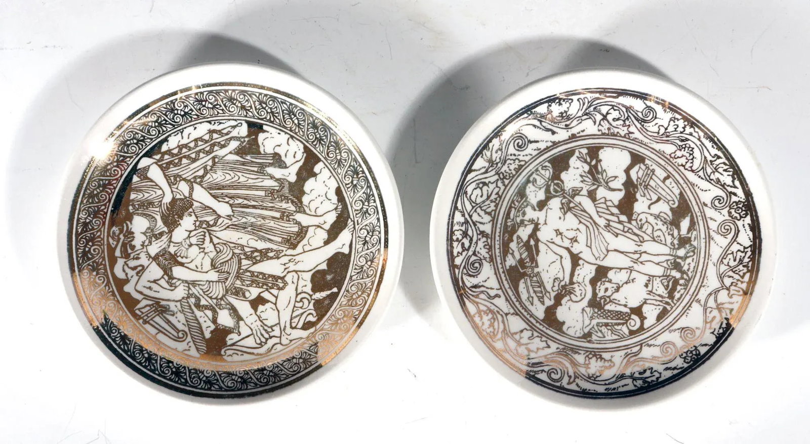 1950s Piero Fornasetti Ceramic Complete Set of Neo-Classical Mythological Gold Coasters- Mitologia P - 2