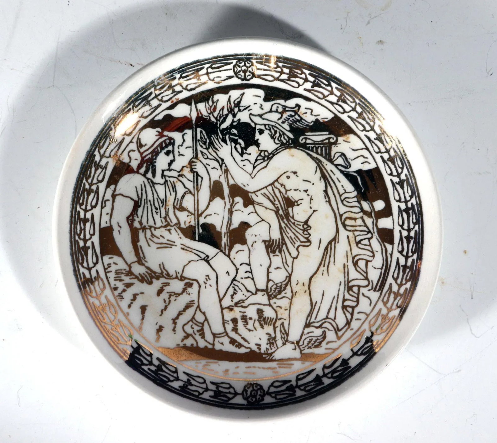 1950s Piero Fornasetti Ceramic Complete Set of Neo-Classical Mythological Gold Coasters- Mitologia P - 7