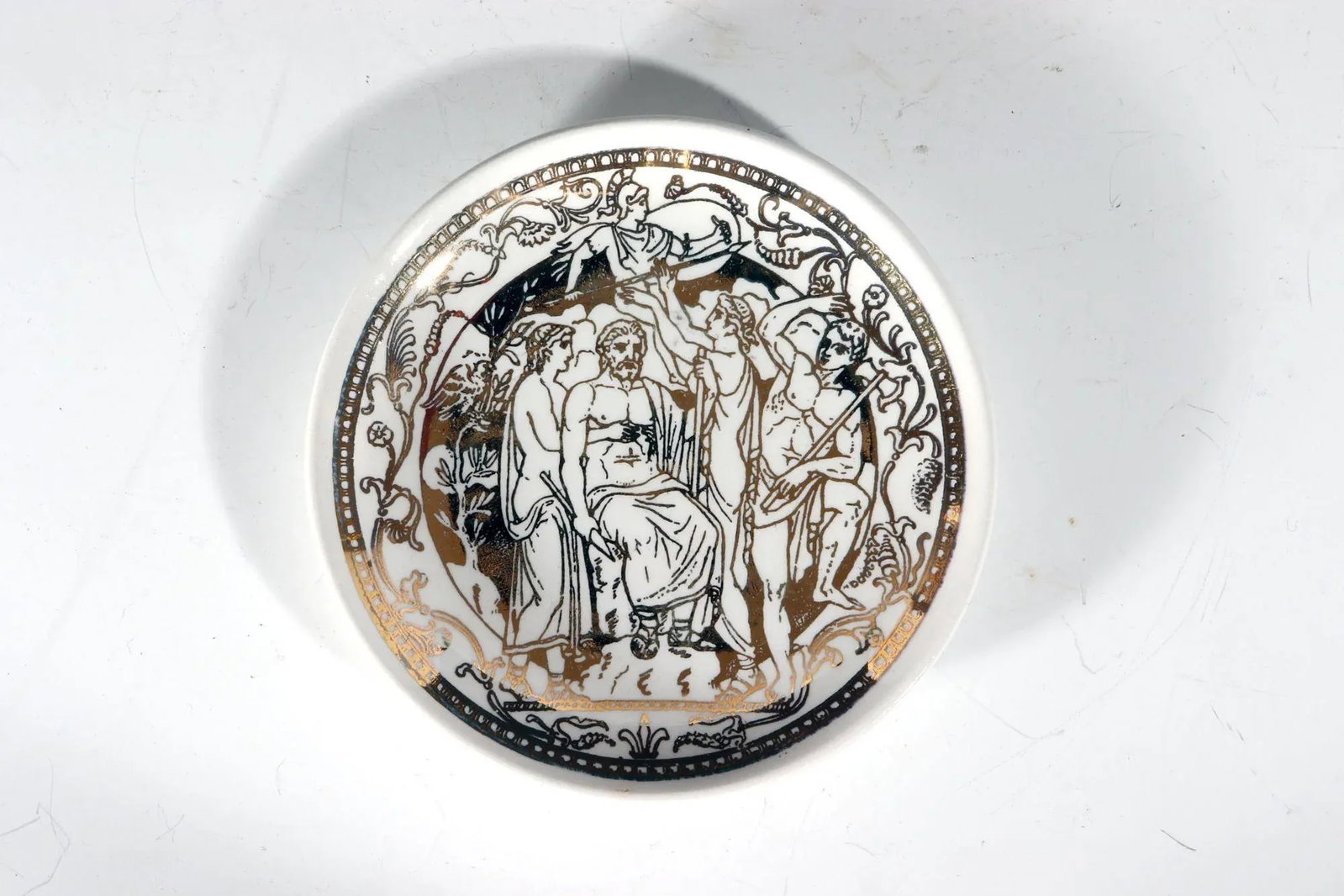 1950s Piero Fornasetti Ceramic Complete Set of Neo-Classical Mythological Gold Coasters- Mitologia P - 8