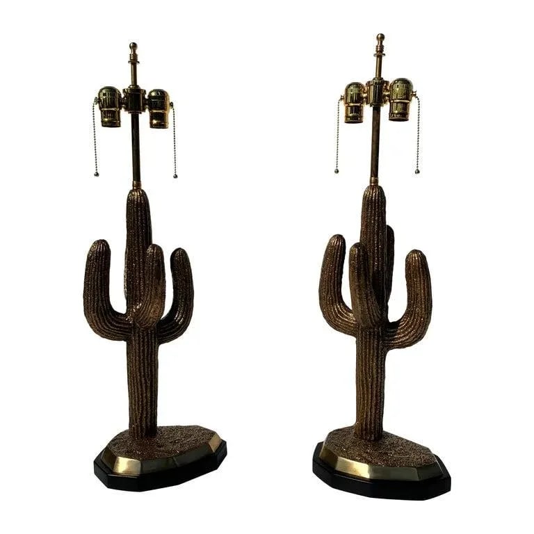 1970s Brass Saguaro Cactus Lamps - A Pair - 13