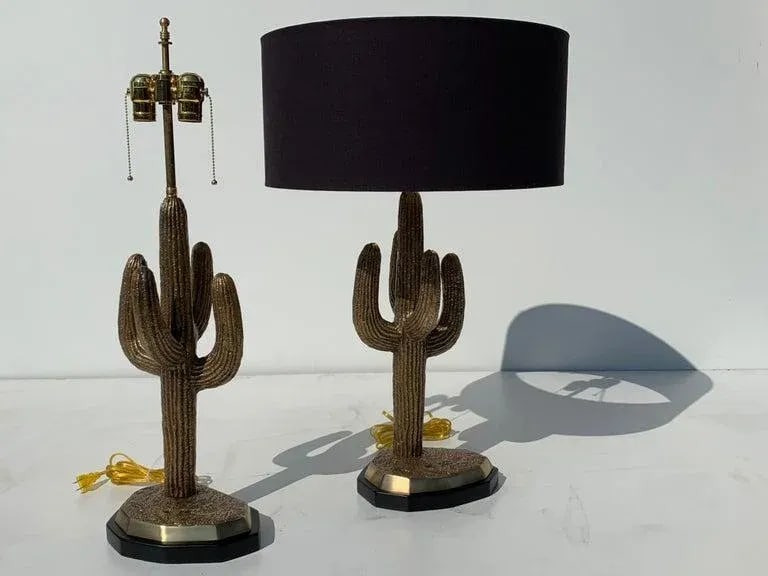 1970s Brass Saguaro Cactus Lamps - A Pair - 2