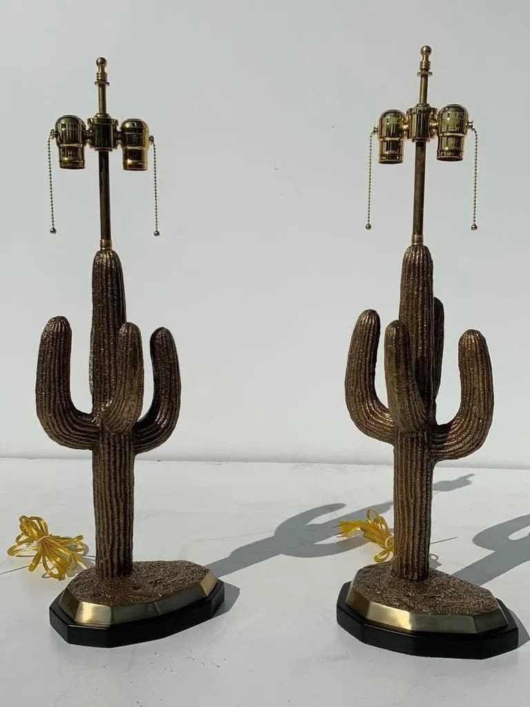 1970s Brass Saguaro Cactus Lamps - A Pair - 3