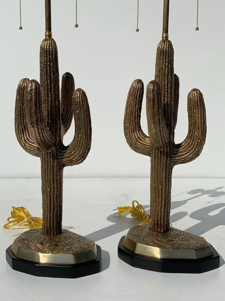1970s Brass Saguaro Cactus Lamps - A Pair - 4