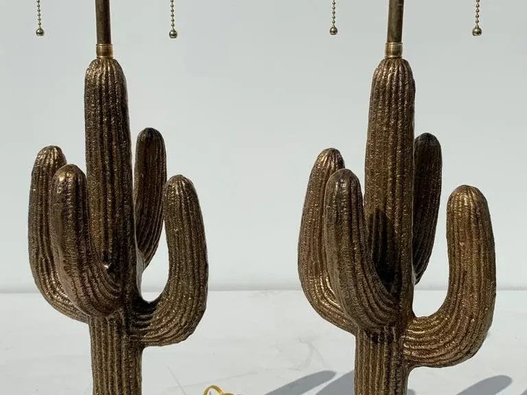1970s Brass Saguaro Cactus Lamps - A Pair - 5