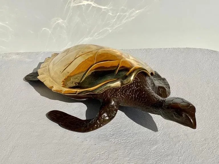 1970s Large Brass Sea Turtle Sculpture/Box - 2