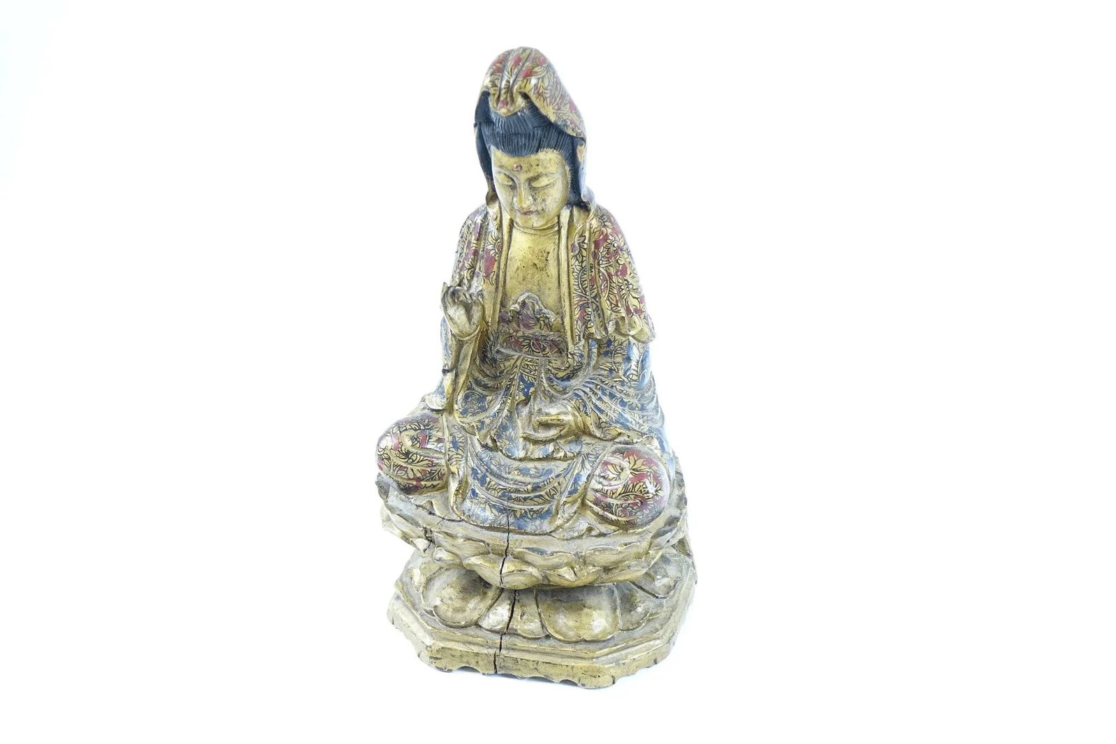 19th Century Antique Chinese Painted Wood Carving of Buddha - 2