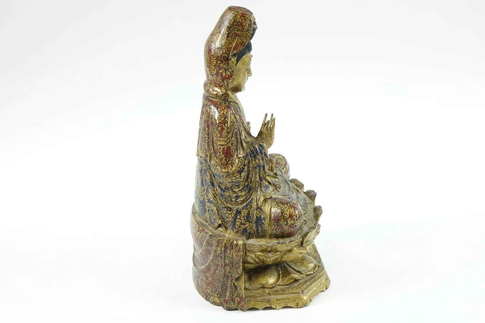 19th Century Antique Chinese Painted Wood Carving of Buddha - 3