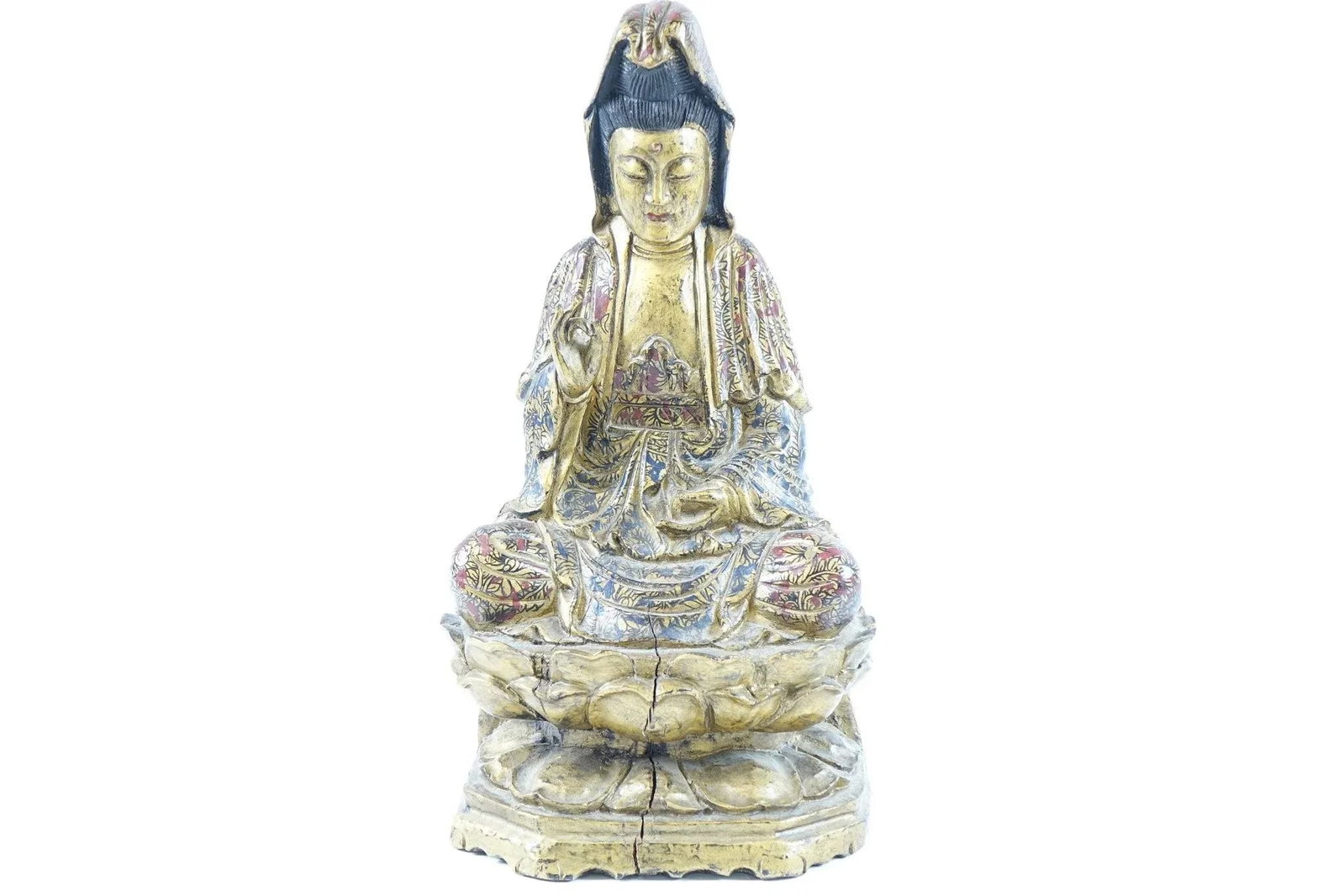 19th Century Antique Chinese Painted Wood Carving of Buddha - 5